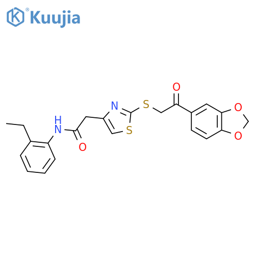 2-(2-{[2-(2H-1,3-benzodioxol-5-yl)-2-oxoethyl]sulfanyl}-1,3-thiazol-4-yl)-N-(2-ethylphenyl)acetamide structure