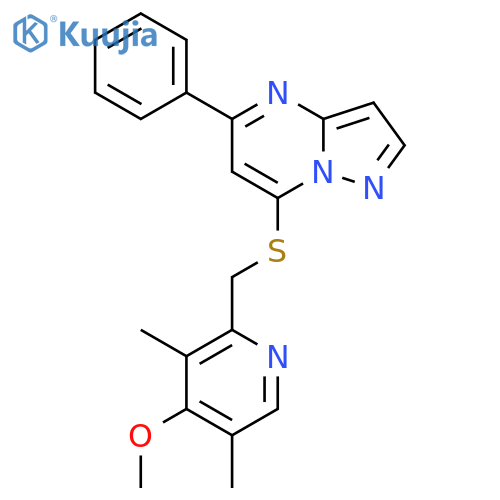 Pyrazolo[1,5-a]pyrimidine, 7-[[(4-methoxy-3,5-dimethyl-2-pyridinyl)methyl]thio]-5-phenyl- structure