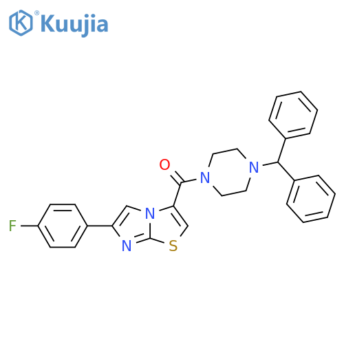 1-(diphenylmethyl)-4-[6-(4-fluorophenyl)imidazo[2,1-b][1,3]thiazole-3-carbonyl]piperazine structure
