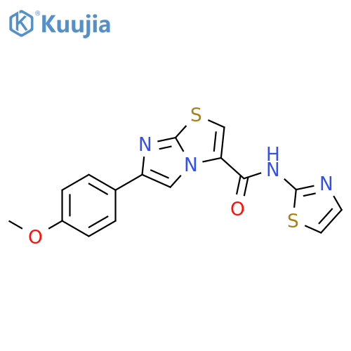 6-(4-methoxyphenyl)-N-(1,3-thiazol-2-yl)imidazo[2,1-b][1,3]thiazole-3-carboxamide structure