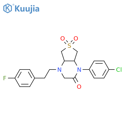 1-(4-chlorophenyl)-4-[2-(4-fluorophenyl)ethyl]-octahydro-6lambda6-thieno[3,4-b]pyrazine-2,6,6-trione structure