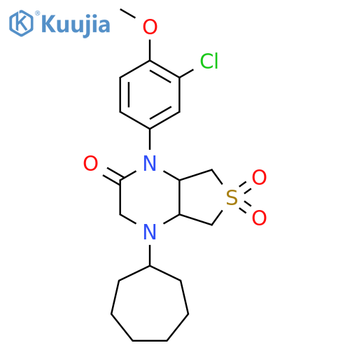 1-(3-chloro-4-methoxyphenyl)-4-cycloheptyl-octahydro-6lambda6-thieno[3,4-b]pyrazine-2,6,6-trione structure