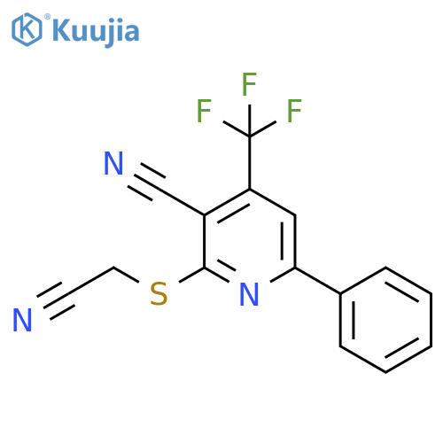 3-Pyridinecarbonitrile, 2-[(cyanomethyl)thio]-6-phenyl-4-(trifluoromethyl)- structure