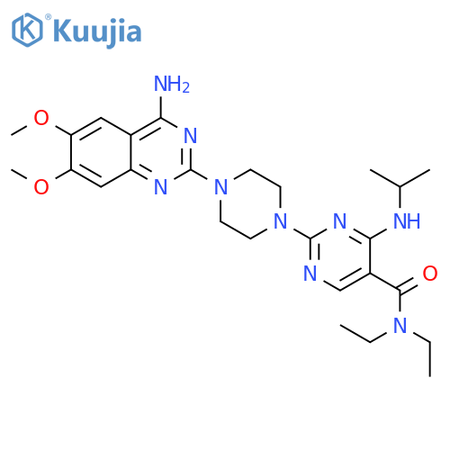 5-Pyrimidinecarboxamide,2-[4-(4-amino-6,7-dimethoxy-2-quinazolinyl)-1-piperazinyl]-N,N-diethyl-4-[(1-methylethyl)amino]- structure