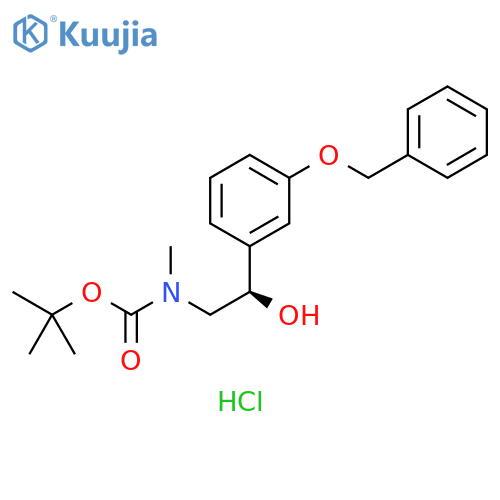 Carbamic acid, N-[(2R)-2-hydroxy-2-[3-(phenylmethoxy)phenyl]ethyl]-N-methyl-, 1,1-dimethylethyl ester, hydrochloride (1:1) structure