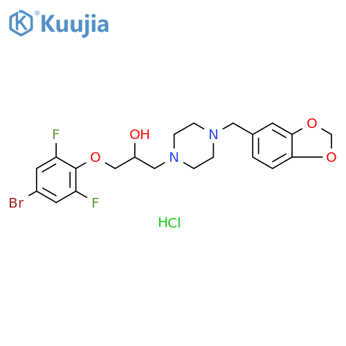 1-{4-[(2H-1,3-benzodioxol-5-yl)methyl]piperazin-1-yl}-3-(4-bromo-2,6-difluorophenoxy)propan-2-ol dihydrochloride structure