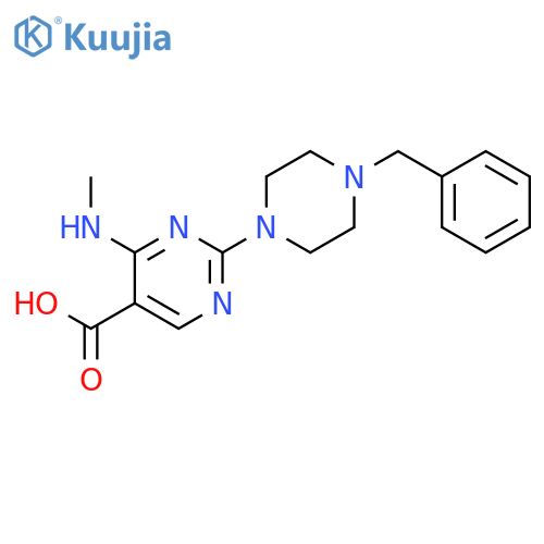 5-Pyrimidinecarboxylic acid, 4-(methylamino)-2-[4-(phenylmethyl)-1-piperazinyl]- structure