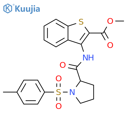 methyl 3-[1-(4-methylbenzenesulfonyl)pyrrolidine-2-amido]-1-benzothiophene-2-carboxylate structure