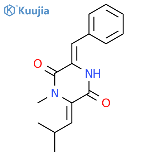 (3E,6E)-1-N-methyl-3-benzylidene-6-isobutylidenepiperazine-2,5-dione structure