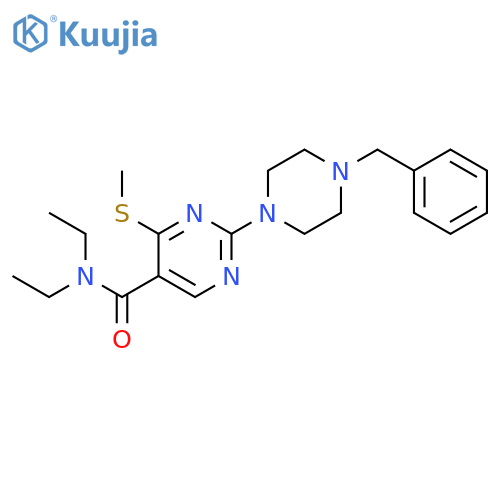 5-Pyrimidinecarboxamide, N,N-diethyl-4-(methylthio)-2-[4-(phenylmethyl)-1-piperazinyl]- structure
