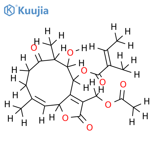 8-Tigloyl,13-Ac-8,9,13-Trihydroxy-1-oxo-4,7(11)-germacradien-12,6-olide structure