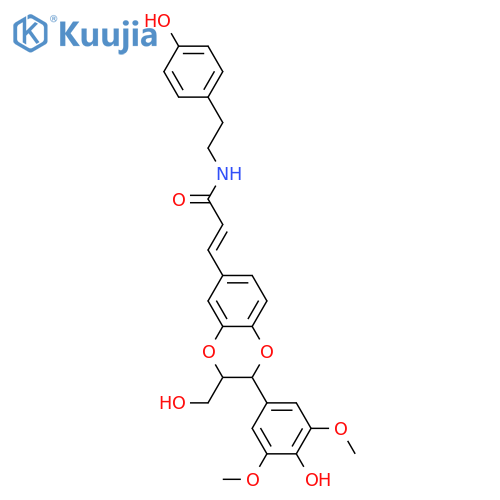 4,7'-Epoxy-3,8'-oxylign-7-ene-3',4',5',9,9'-pentol; (7E,7'RS,8'RS)-form, 9-Carboxylic acid, 3',5'-di-Me ether, 2-(4-hydroxyphenyl)ethylamide structure