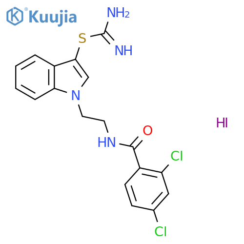 N-{2-[3-(carbamimidoylsulfanyl)-1H-indol-1-yl]ethyl}-2,4-dichlorobenzamide hydroiodide structure
