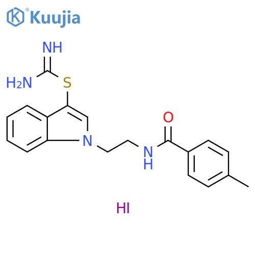 N-{2-[3-(carbamimidoylsulfanyl)-1H-indol-1-yl]ethyl}-4-methylbenzamide hydroiodide structure