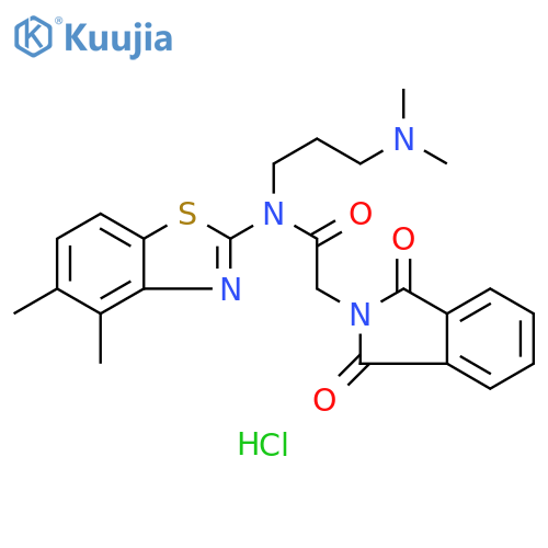 N-(4,5-dimethyl-1,3-benzothiazol-2-yl)-N-[3-(dimethylamino)propyl]-2-(1,3-dioxo-2,3-dihydro-1H-isoindol-2-yl)acetamide hydrochloride structure