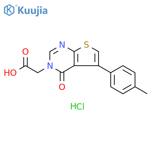 2-[4-oxo-5-(p-tolyl)thieno[2,3-d]pyrimidin-3-yl]acetic acid;hydrochloride structure