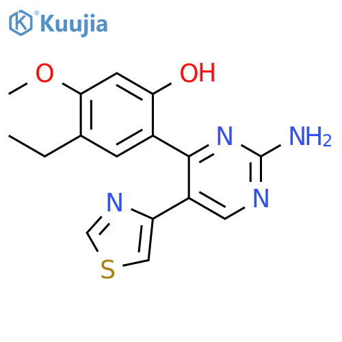 2-[2-amino-5-(1,3-thiazol-4-yl)pyrimidin-4-yl]-4-ethyl-5-methoxyphenol structure