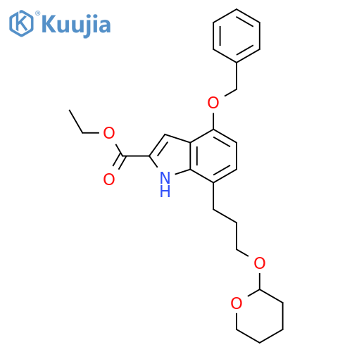 1H-Indole-2-carboxylic acid,4-(phenylmethoxy)-7-[3-[(tetrahydro-2H-pyran-2-yl)oxy]propyl]-, ethylester structure