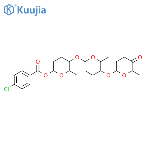 Benzoic acid, 4-chloro-, tetrahydro-6-methyl-5-[[tetrahydro-6-methyl-5-[(tetrahydro-6-methyl-5-oxo-2H-pyran-2-yl)oxy]-2H-pyran-2-yl]oxy]-2H-pyran-2-yl ester structure