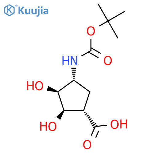 (1S,2R,3S,4R)-2,3-Dihydroxy-4-[(2-methylpropan-2-yl)oxycarbonylamino]cyclopentane-1-carboxylic acid structure