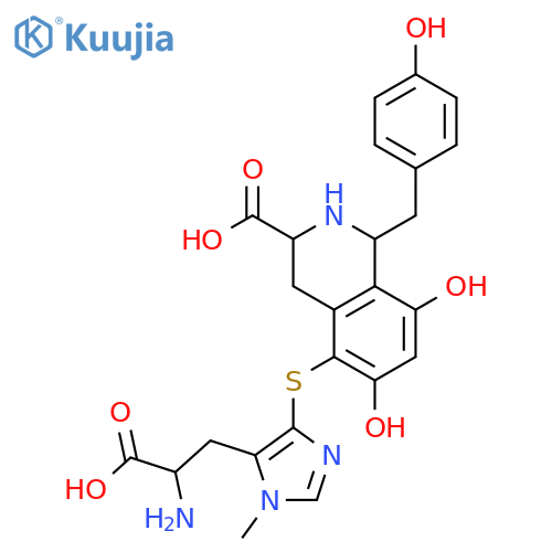 3-Isoquinolinecarboxylicacid,5-[[5-[(2S)-2-amino-2-carboxyethyl]-1-methyl-1H-imidazol-4-yl]thio]-1,2,3,4-tetrahydro-6,8-dihydroxy-1-[(4-hydroxyphenyl)methyl]-,(1R,3R)- structure