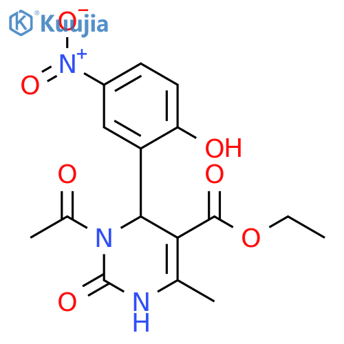 5-Pyrimidinecarboxylic acid,1-acetyl-1,2,3,6-tetrahydro-6-(2-hydroxy-5-nitrophenyl)-4-methyl-2-oxo-,ethyl ester structure
