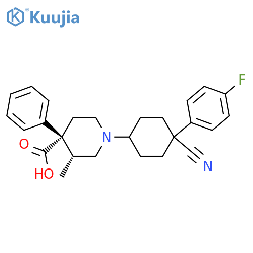 4-Piperidinecarboxylicacid, 1-[cis-4-cyano-4-(4-fluorophenyl)cyclohexyl]-3-methyl-4-phenyl-, (3R,4R)- structure