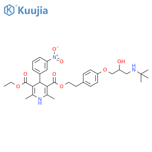 3,5-Pyridinedicarboxylic acid,1,4-dihydro-2,6-dimethyl-4-(3-nitrophenyl)-,2-[4-[3-[(1,1-dimethylethyl)amino]-2-hydroxypropoxy]phenyl]ethyl ethylester structure