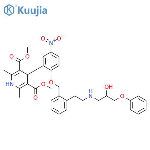 3,5-Pyridinedicarboxylic acid, 1,4-dihydro-4-[2-[[2-[2-[(2-hydroxy-3-phenoxypropyl)amino]ethyl]phenyl]methoxy]-5-nitrophenyl]-2,6-dimethyl-, 3,5-dimethyl ester structure