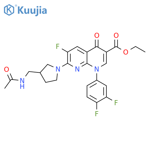 1,8-Naphthyridine-3-carboxylic acid, 7-[3-[(acetylamino)methyl]-1-pyrrolidinyl]-1-(3,4-difluorophenyl)-6-fluoro-1,4-dihydro-4-oxo-, ethyl ester structure