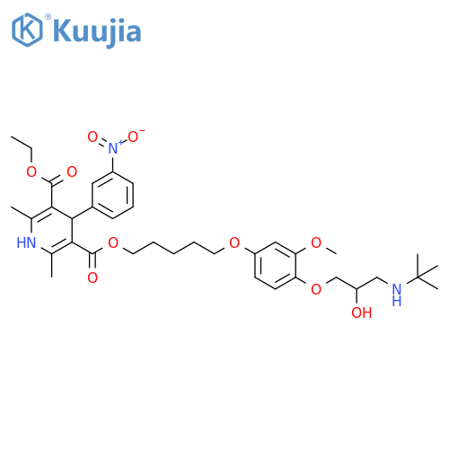 3,5-Pyridinedicarboxylic acid, 1,4-dihydro-2,6-dimethyl-4-(3-nitrophenyl)-, 3-[5-[4-[3-[(1,1-dimethylethyl)amino]-2-hydroxypropoxy]-3-methoxyphenoxy]pentyl] 5-ethyl ester structure