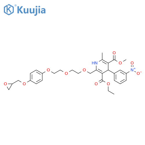 3,5-Pyridinedicarboxylic acid, 1,4-dihydro-2-methyl-4-(3-nitrophenyl)-6-[[2-[2-[4-(2-oxiranylmethoxy)phenoxy]ethoxy]ethoxy]methyl]-, 5-ethyl 3-methyl ester structure