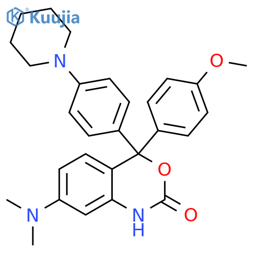2H-3,1-Benzoxazin-2-one, 7-(dimethylamino)-1,4-dihydro-4-(4-methoxyphenyl)-4-[4-(1-piperidinyl)phenyl]- structure