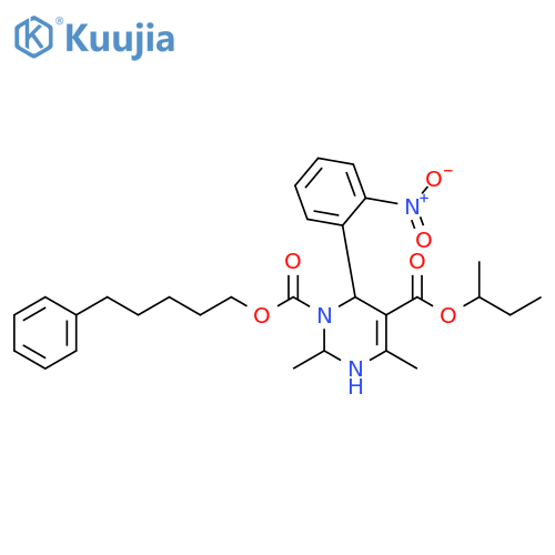 1,5(2H)-Pyrimidinedicarboxylic acid,3,6-dihydro-2,4-dimethyl-6-(2-nitrophenyl)-, 5-(1-methylpropyl)1-(5-phenylpentyl) ester structure