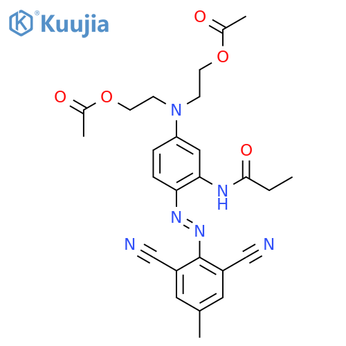 2-[N-(2-acetoxyethyl)-4-(2,6-dicyano-4-methyl-phenyl)azo-3-(propanoylamino)anilino]ethyl acetate structure