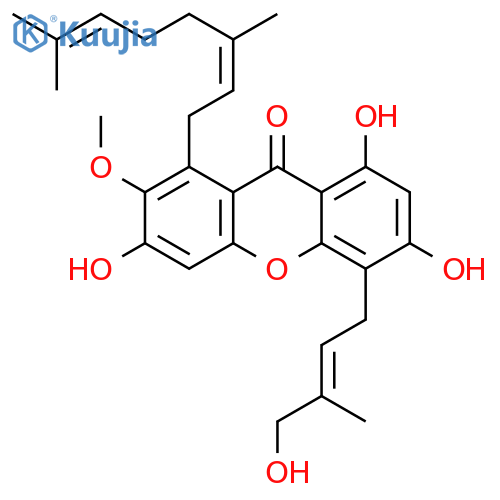 1-[(2E)-3,7-dimethylocta-2,6-dien-1-yl]-3,6,8-trihydroxy-5-[(2E)-4-hydroxy-3-methylbut-2-en-1-yl]-2-methoxy-9H-xanthen-9-one structure