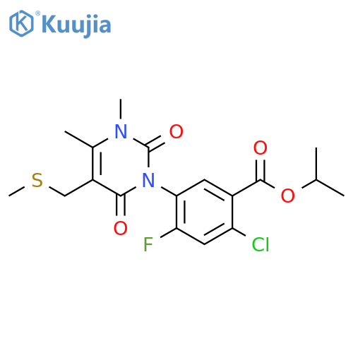 Benzoic acid, 2-chloro-5-[3,6-dihydro-3,4-dimethyl-5-[(methylthio)methyl]-2,6-dioxo-1(2H)-pyrimidinyl]-4-fluoro-, 1-methylethyl ester structure