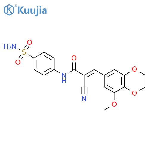 2-cyano-3-(8-methoxy-2,3-dihydro-1,4-benzodioxin-6-yl)-N-(4-sulfamoylphenyl)prop-2-enamide structure