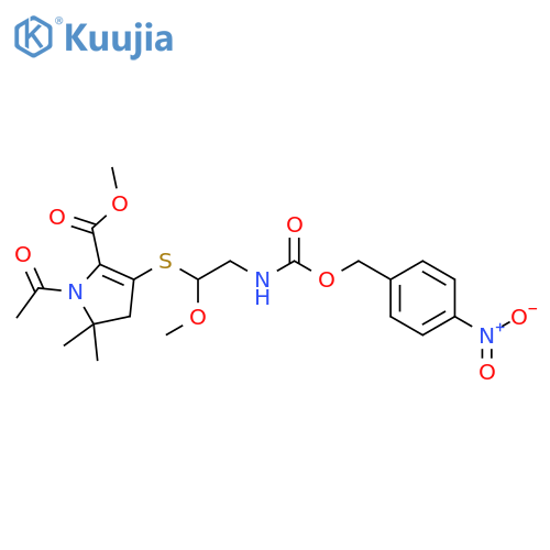 1H-Pyrrole-2-carboxylic acid, 1-acetyl-4,5-dihydro-3-[[1-methoxy-2-[[[(4-nitrophenyl)methoxy]carbonyl]amino]ethyl]thio]-5,5-dimethyl-, methyl ester structure