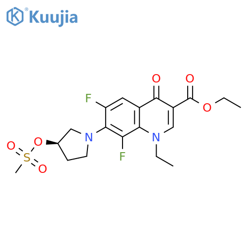 3-Quinolinecarboxylic acid,1-ethyl-6,8-difluoro-1,4-dihydro-7-[3-[(methylsulfonyl)oxy]-1-pyrrolidinyl]-4-oxo-, ethyl ester, (R)- structure