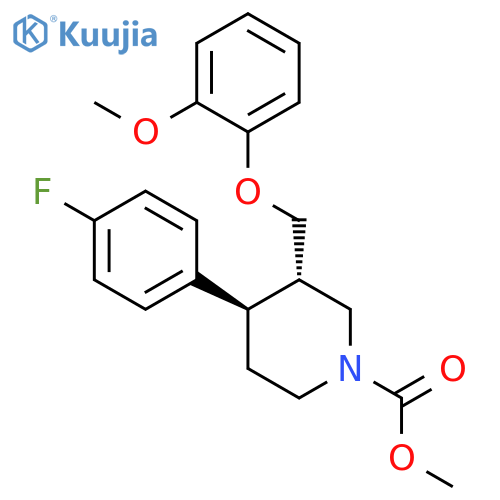 1-Piperidinecarboxylic acid, 4-(4-fluorophenyl)-3-[(2-methoxyphenoxy)methyl]-, methyl ester, trans-(-)- structure