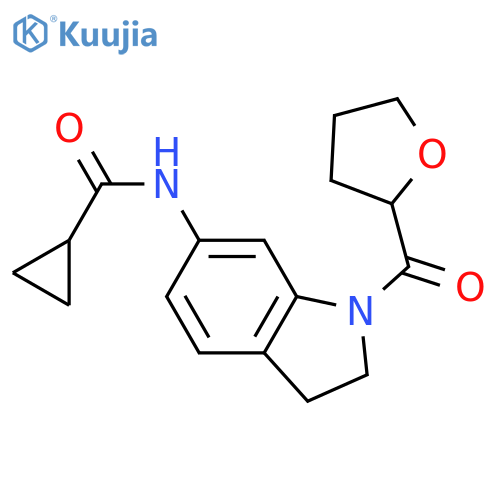 N-[1-(oxolane-2-carbonyl)-2,3-dihydro-1H-indol-6-yl]cyclopropanecarboxamide structure