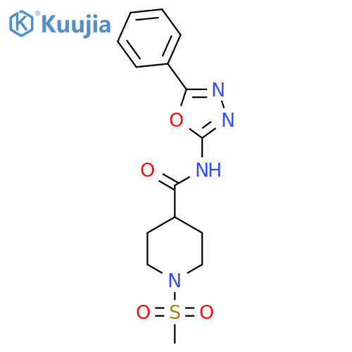 1-methanesulfonyl-N-(5-phenyl-1,3,4-oxadiazol-2-yl)piperidine-4-carboxamide structure