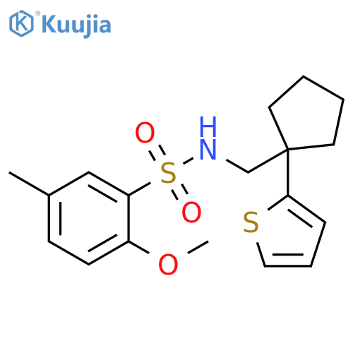 2-methoxy-5-methyl-N-{[1-(thiophen-2-yl)cyclopentyl]methyl}benzene-1-sulfonamide structure