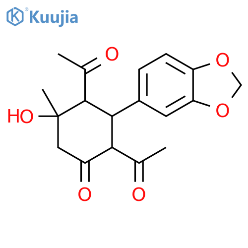 Cyclohexanone,2,4-diacetyl-3-(1,3-benzodioxol-5-yl)-5-hydroxy-5-methyl- structure