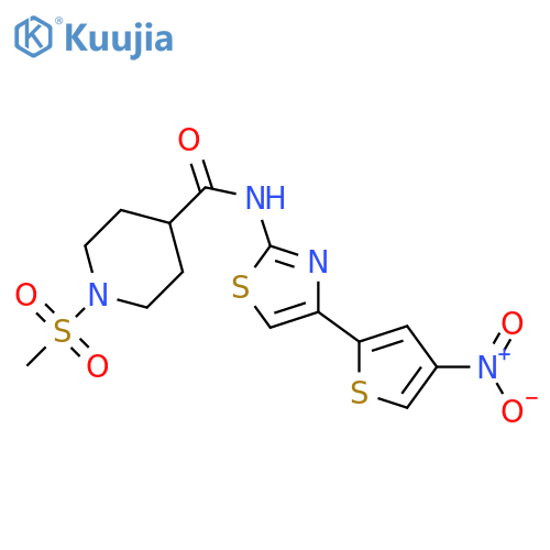 1-methanesulfonyl-N-[4-(4-nitrothiophen-2-yl)-1,3-thiazol-2-yl]piperidine-4-carboxamide structure