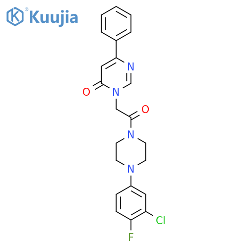 3-{2-[4-(3-chloro-4-fluorophenyl)piperazin-1-yl]-2-oxoethyl}-6-phenyl-3,4-dihydropyrimidin-4-one structure