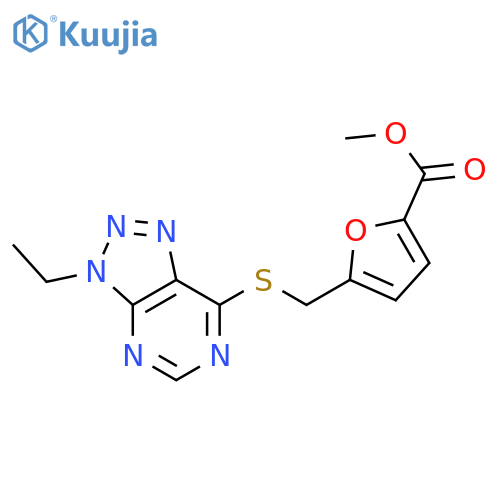 methyl 5-[({3-ethyl-3H-[1,2,3]triazolo[4,5-d]pyrimidin-7-yl}sulfanyl)methyl]furan-2-carboxylate structure