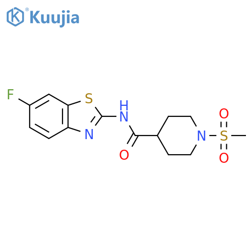 N-(6-fluoro-1,3-benzothiazol-2-yl)-1-methanesulfonylpiperidine-4-carboxamide structure
