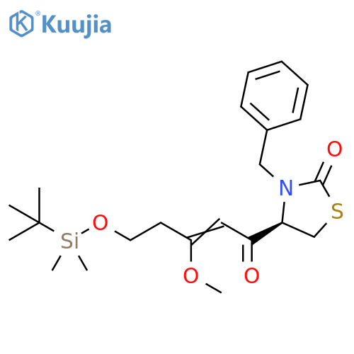 2-Thiazolidinone,4-[5-[[(1,1-dimethylethyl)dimethylsilyl]oxy]-3-methoxy-1-oxo-2-pentenyl]-3-(phenylmethyl)-, (R)- structure